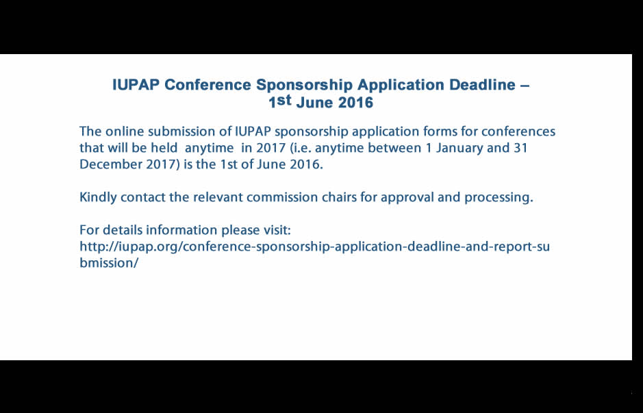 IUPAP Conference Sponsorship Application Deadline – 1st June 2016
