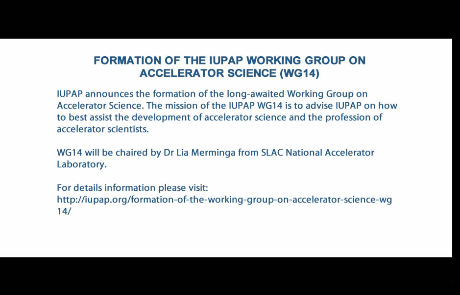 FORMATION OF THE IUPAP WORKING GROUP ON ACCELERATOR SCIENCE (WG14)