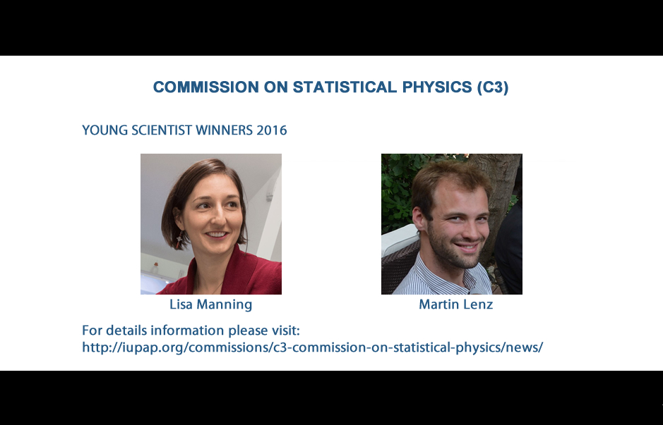 COMMISSION ON STATISTICAL PHYSICS (C3) - YOUNG SCIENTIST WINNERS 2016