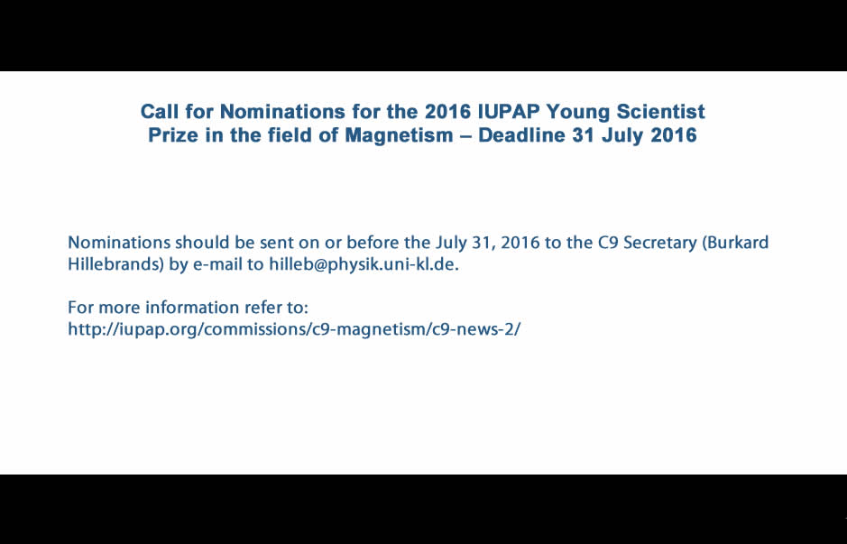 Call for Nominations for the 2016 IUPAP Young Scientist Prize in the field of Magnetism – Deadline 31 July 2016