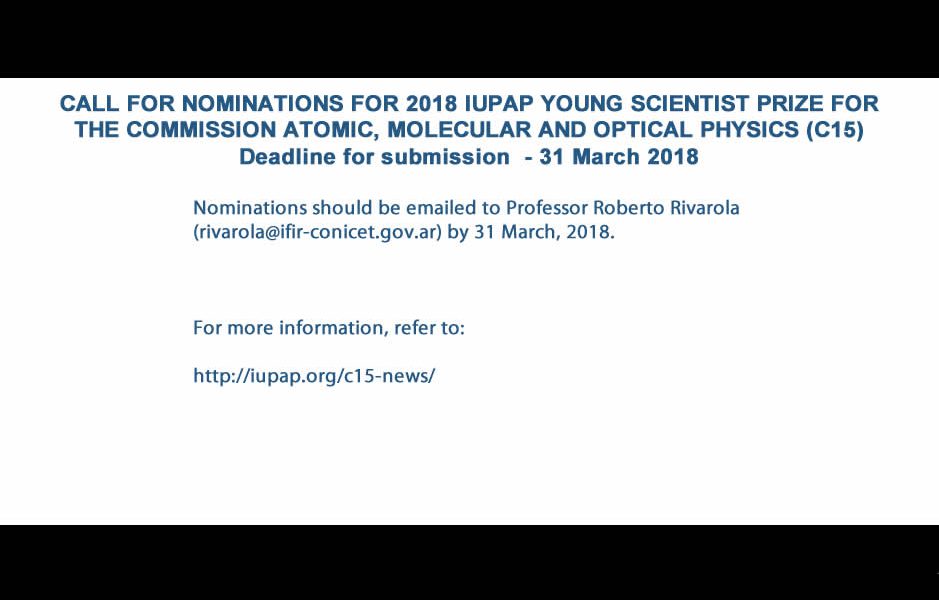 CALL FOR NOMINATIONS FOR 2018 IUPAP YOUNG SCIENTIST PRIZE FOR