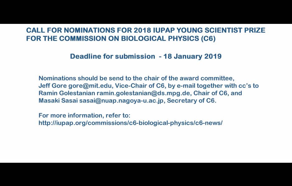 FOR THE COMMISSION ON BIOLOGICAL PHYSICS (C6)