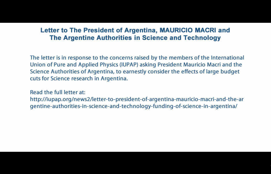 Letter to The President of Argentina, MAURICIO MACRI and The Argentine Authorities in Science and Technology